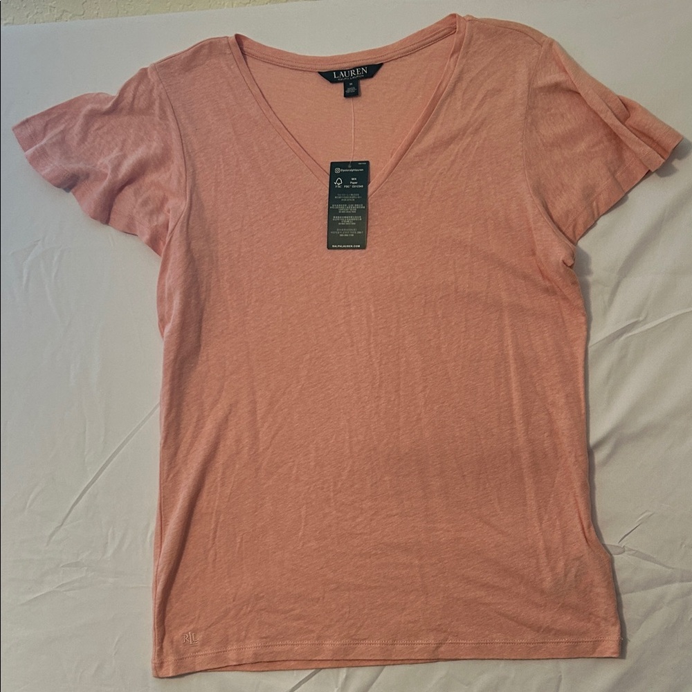 Lauren Ralph Lauren Dusty Pink V-Neck Short Sleeve Tee